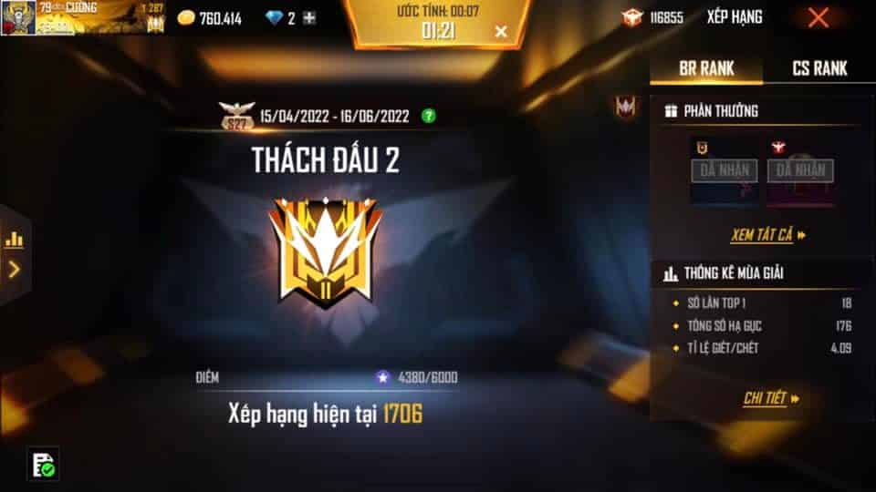 Hình ảnh acc rank Thách Đấu FF