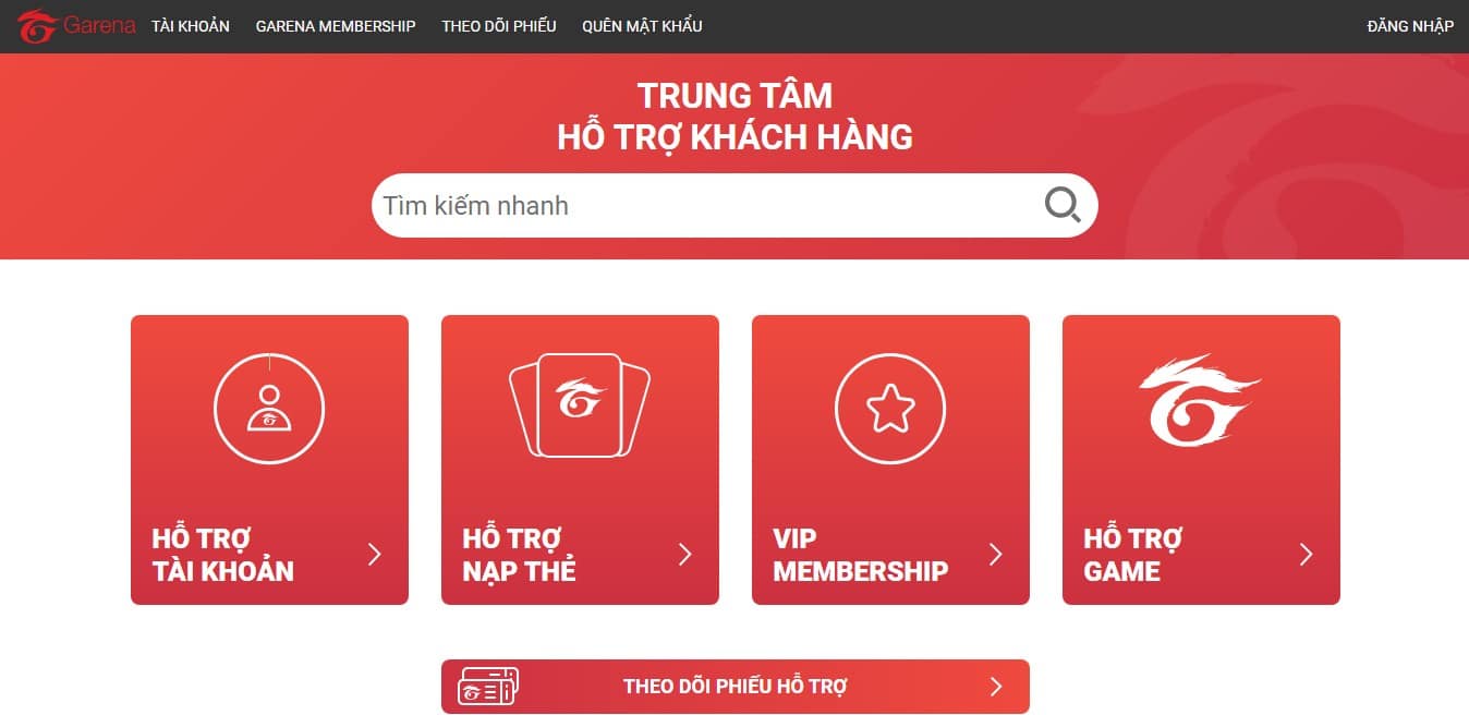 Website Trung tâm hỗ trợ khách hàng Garena