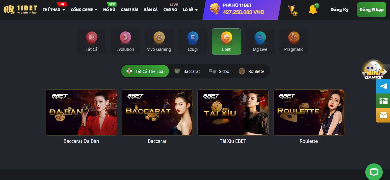 Giới thiệu về sảnh Ebet Casino tại 11Bet