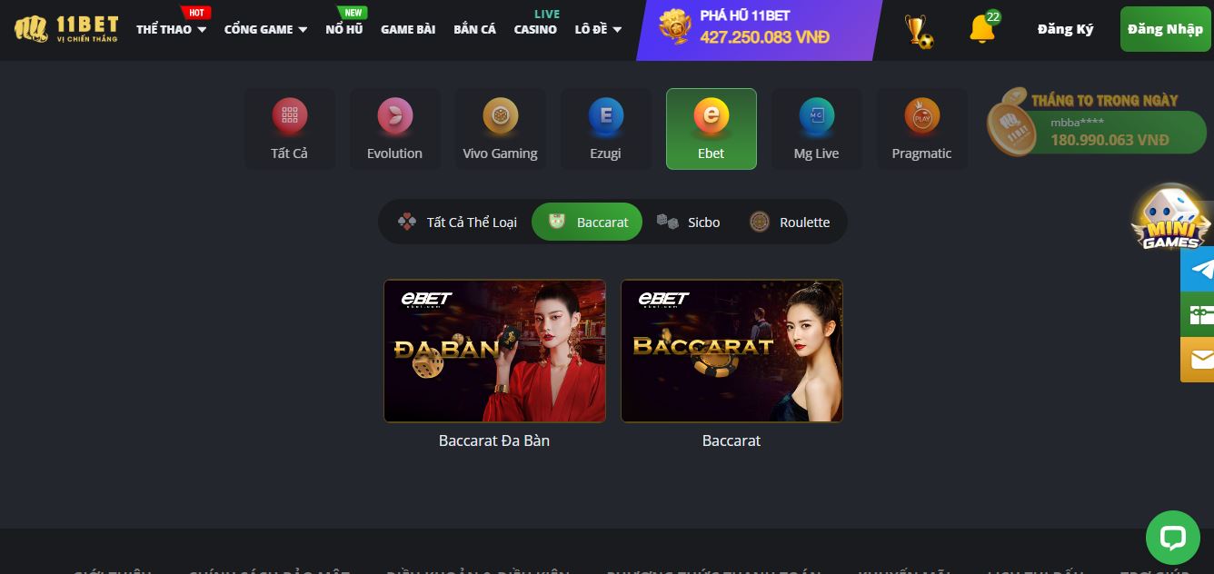 Sảnh Ebet tại Casino 11Bet có gì hấp dẫn?