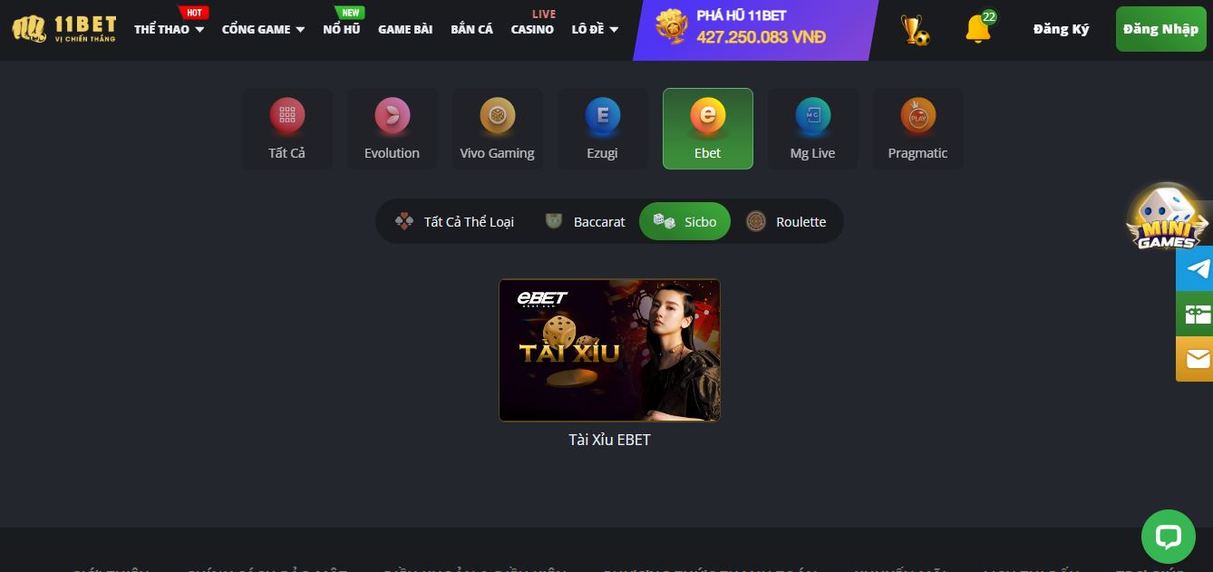 Những trò chơi nổi bật nhất tại sảnh Ebet Casino 11Bet 