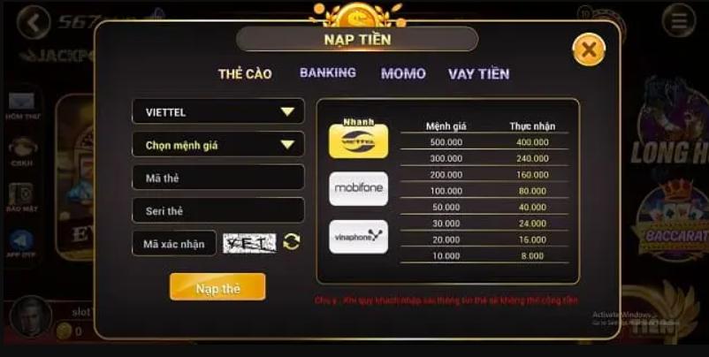 Phương thức nạp rút tiền tại 567 Fun