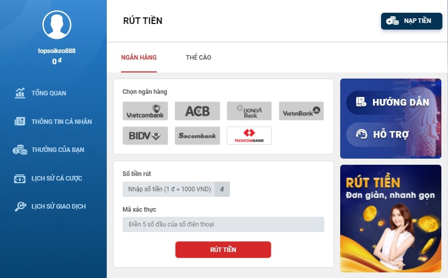 Hướng dẫn rút nạp tiền tại Bắn Cá Sin88